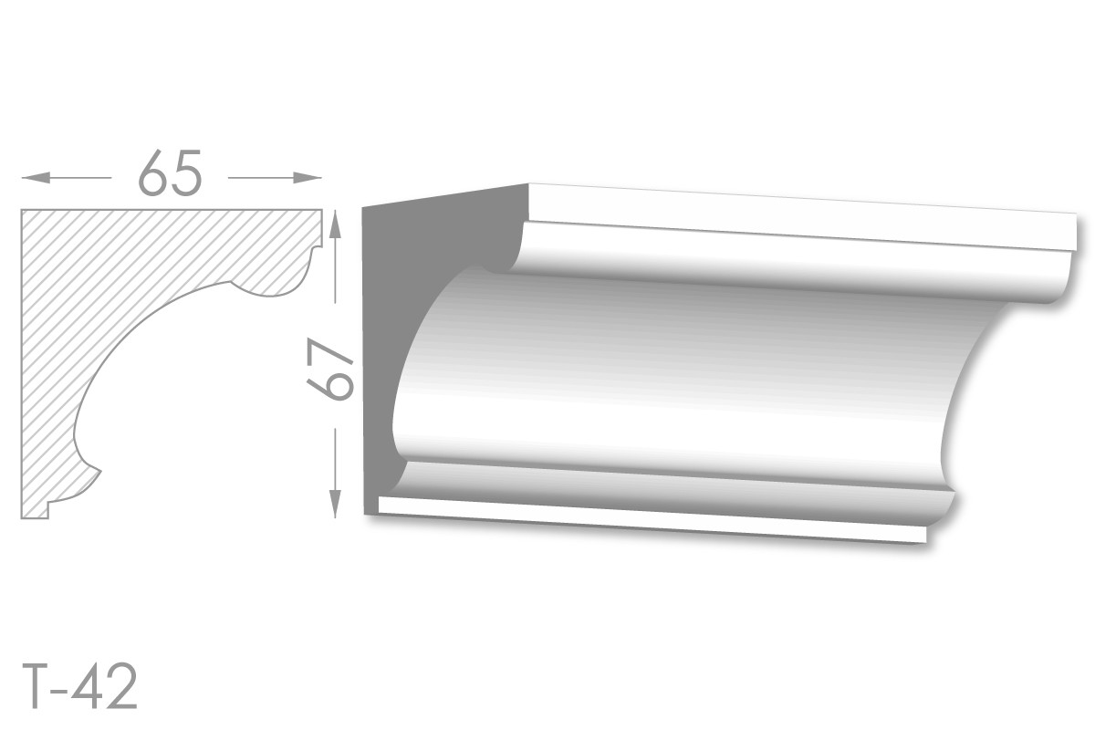 Карниз з гладким профілем, молдинг стельовий з гіпсу т-42
