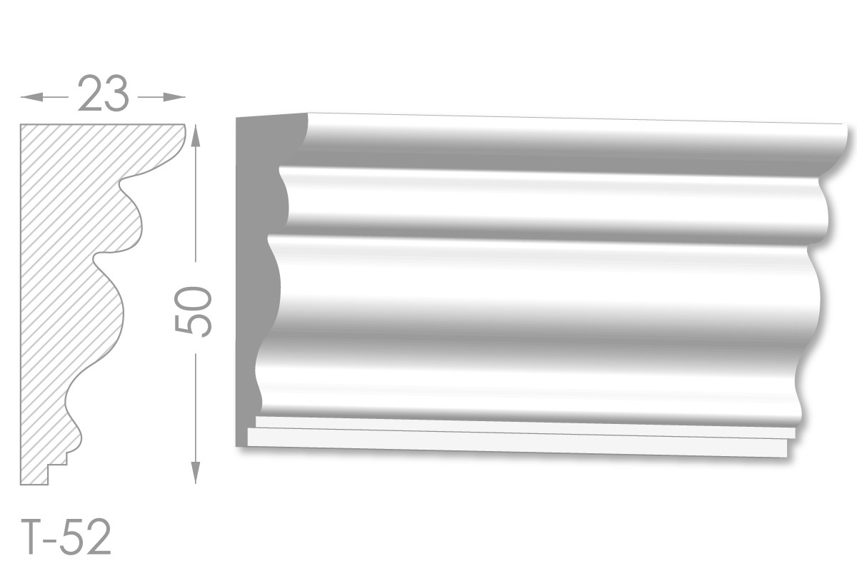 Карниз з гладким профілем, молдинг стельовий з гіпсу т-52