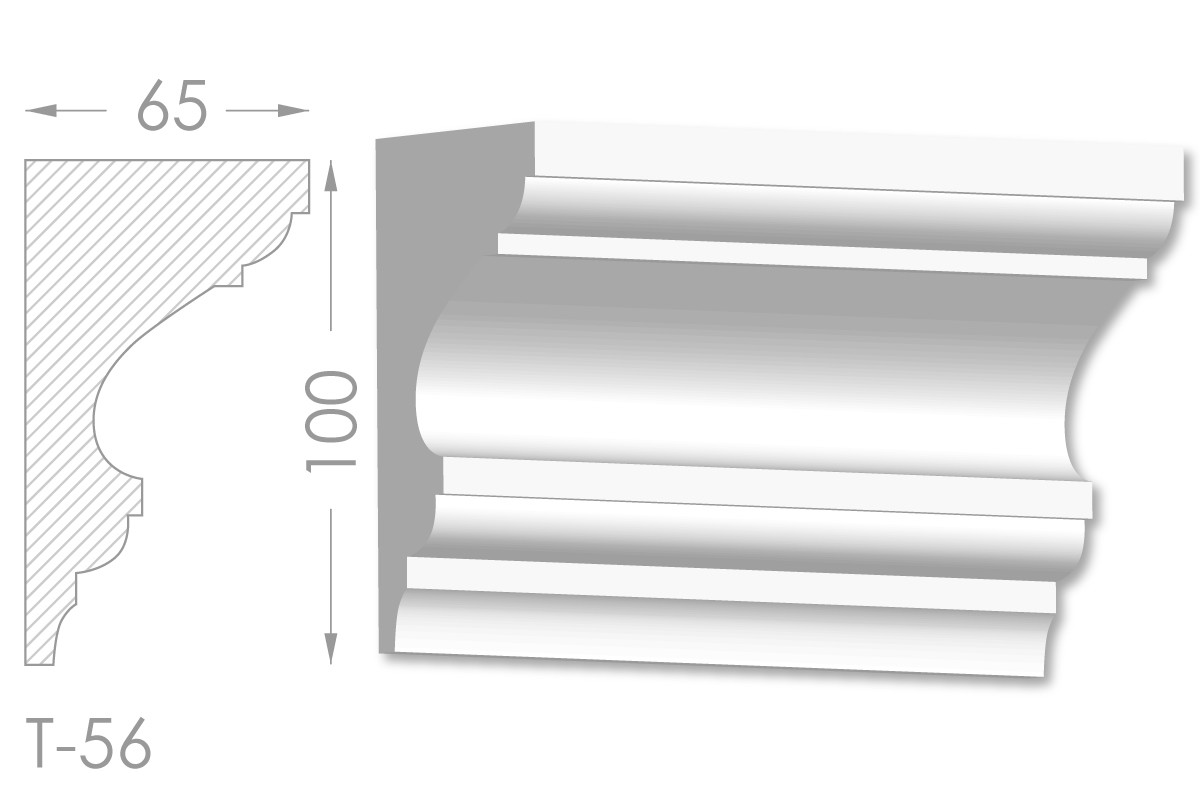 Карниз з гладким профілем, молдинг стельовий з гіпсу т-56