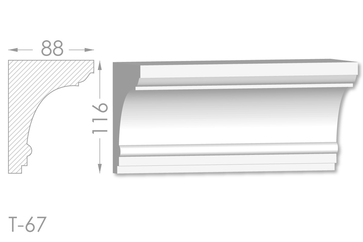 Карниз з гладким профілем, молдинг стельовий з гіпсу т-67