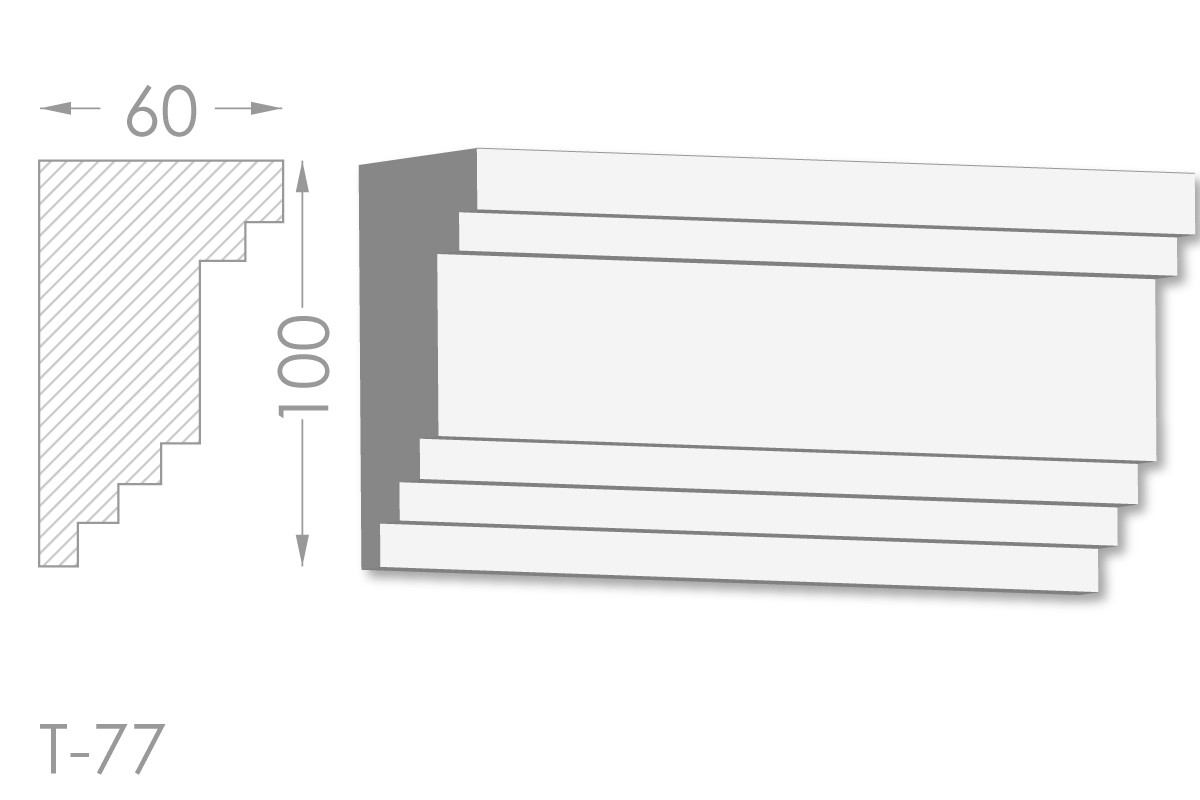 Карниз з гладким профілем, молдинг стельовий з гіпсу т-77