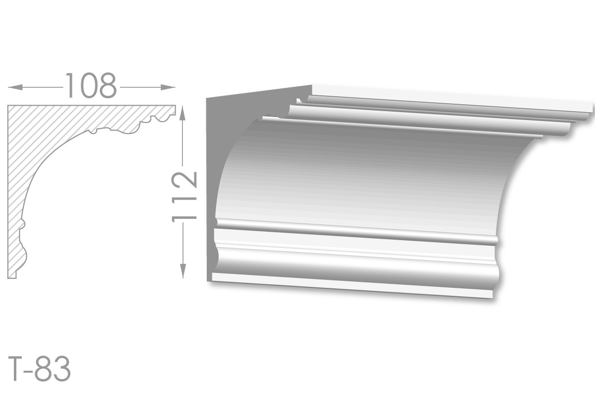 Карниз з гладким профілем, молдинг стельовий з гіпсу т-83