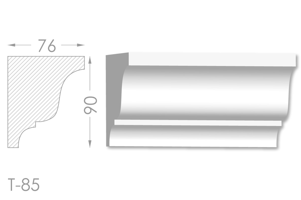 Карниз з гладким профілем, молдинг стельовий з гіпсу т-85