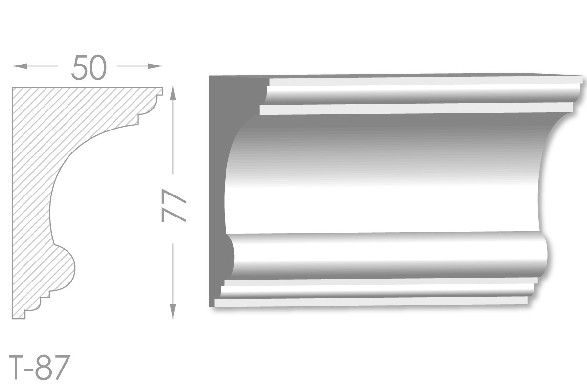 Карниз з гладким профілем, молдинг стельовий з гіпсу т-87
