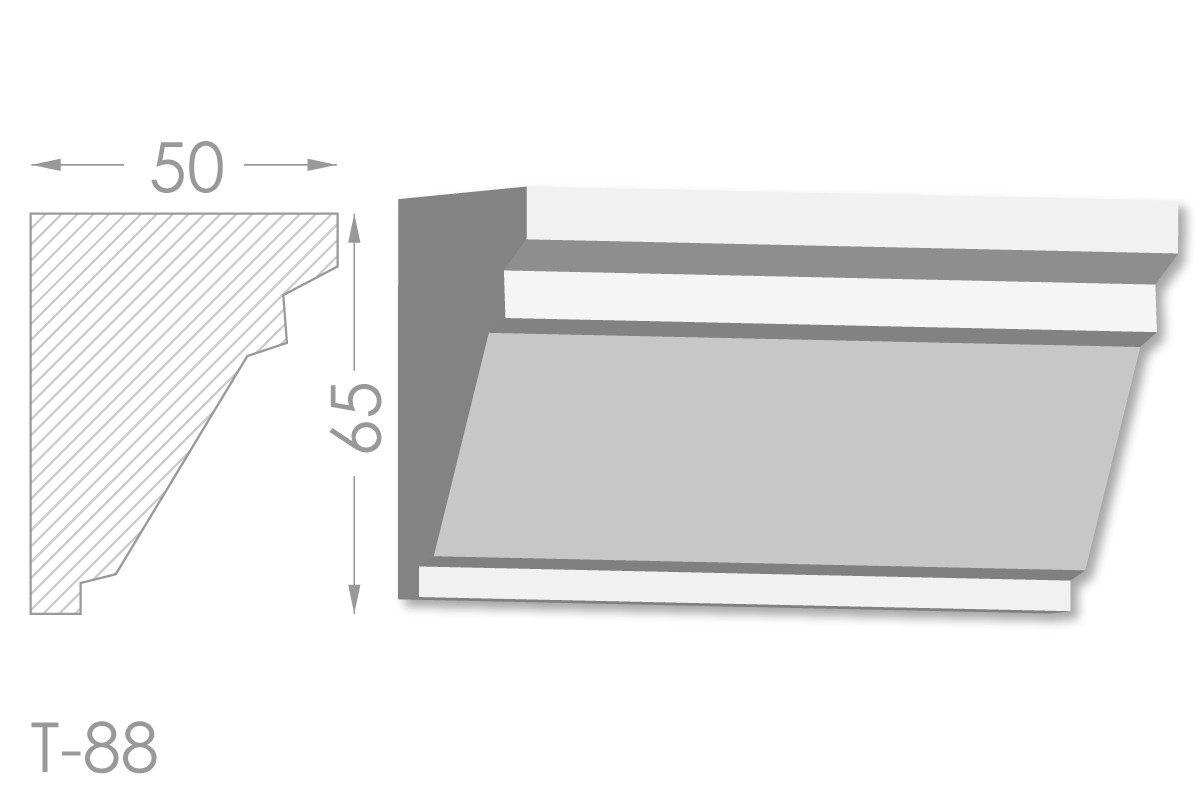 Карниз з гладким профілем, молдинг стельовий з гіпсу т-88