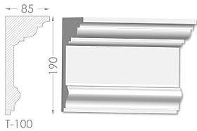Карниз з гладким профілем, молдинг стельовий з гіпсу т-100