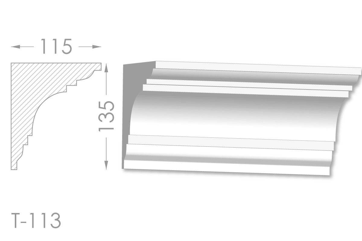 Карниз з гладким профілем, молдинг стельовий з гіпсу т-113