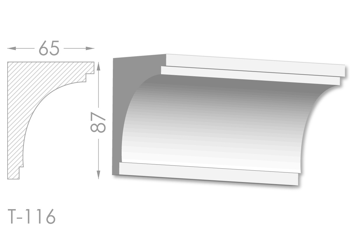 Карниз з гладким профілем, молдинг стельовий з гіпсу т-116