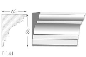 Карниз з гладким профілем, молдинг стельовий з гіпсу т-141