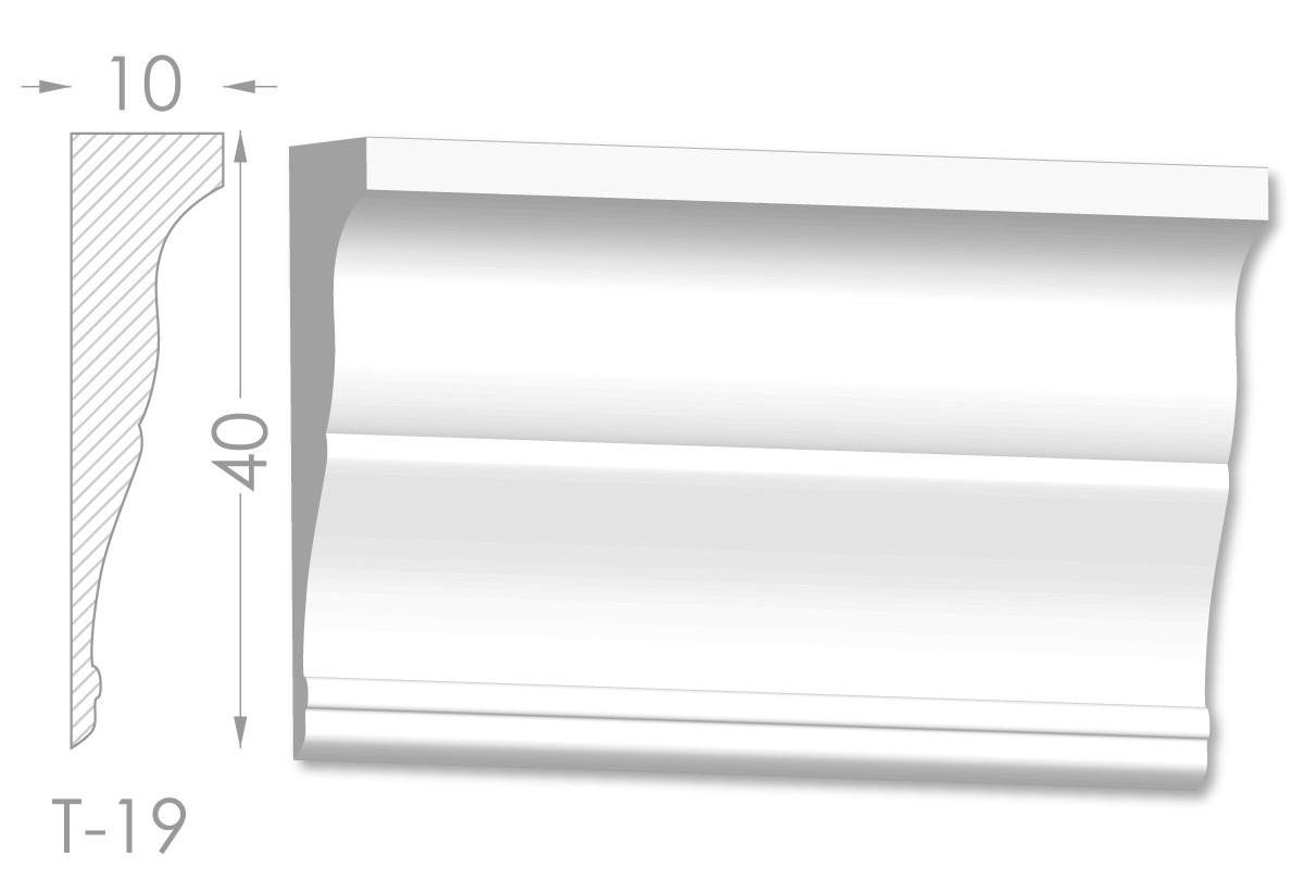 Карниз з гладким профілем, молдинг стельовий з гіпсу т-19