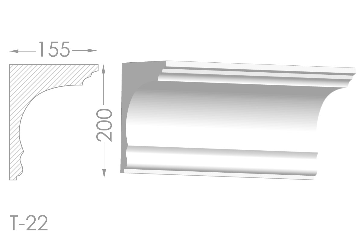 Карниз з гладким профілем, молдинг стельовий з гіпсу т-22
