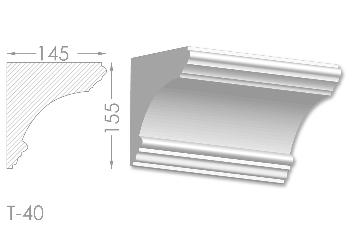Карниз з гладким профілем, молдинг стельовий з гіпсу т-40