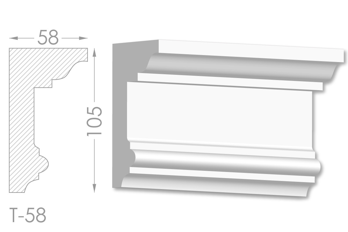 Карниз з гладким профілем, молдинг стельовий з гіпсу т-58