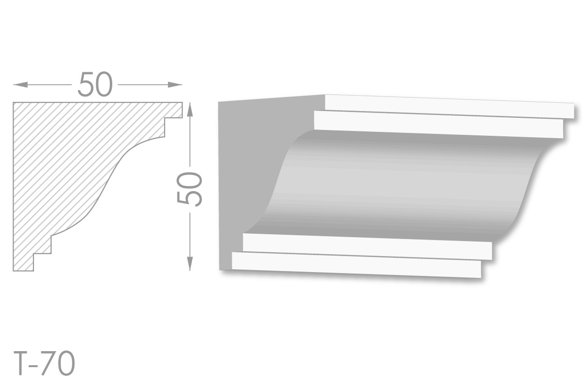 Карниз з гладким профілем, молдинг стельовий з гіпсу т-70
