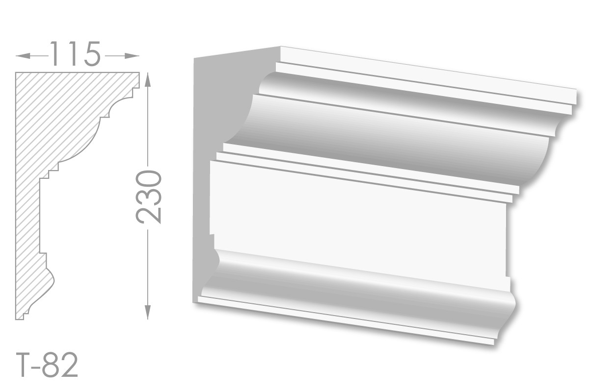 Карниз з гладким профілем, молдинг стельовий з гіпсу т-82