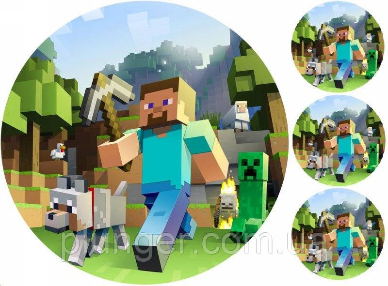Вафельна картинка для торта "MineCraft", кругла (лист А4), фото 1