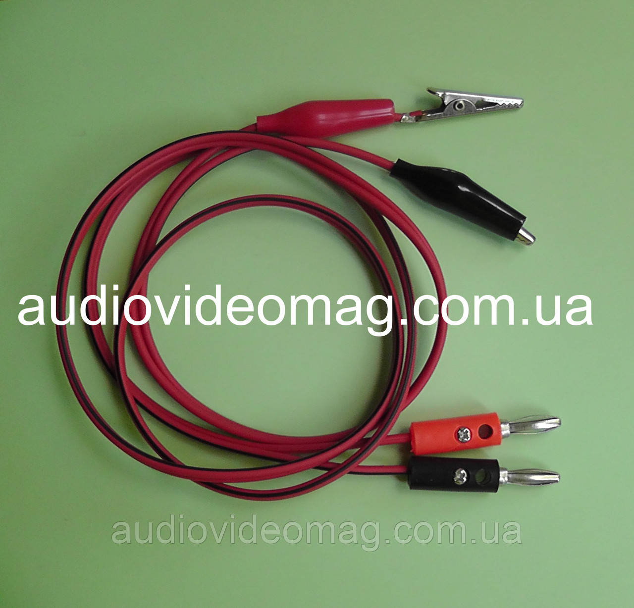 Кабель, 2 приладових штекера Banane (4 мм) на 2 зажими "крокодил" (35 мм), довжина 1 метр, фото 1