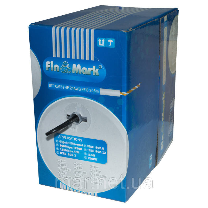 Кабель звита пара FinMark UTP кат 5е, CU 2*0,51, PE, чорний, 500,.
