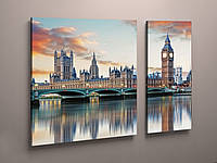 Картина модульная на холсте Вестминстерский мост в Лондоне, Биг-Бэн, Пейзаж Лондона, Мост над водой 100х60