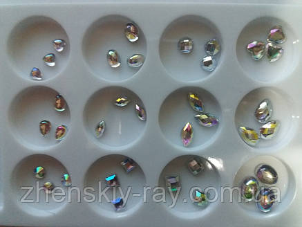 Набір стразиків різних розмірів і форм для нігтів у контейнері, фото 2