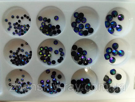 Набір стразиків "Чорний хамелеон" для нігтів у контейнері, фото 2