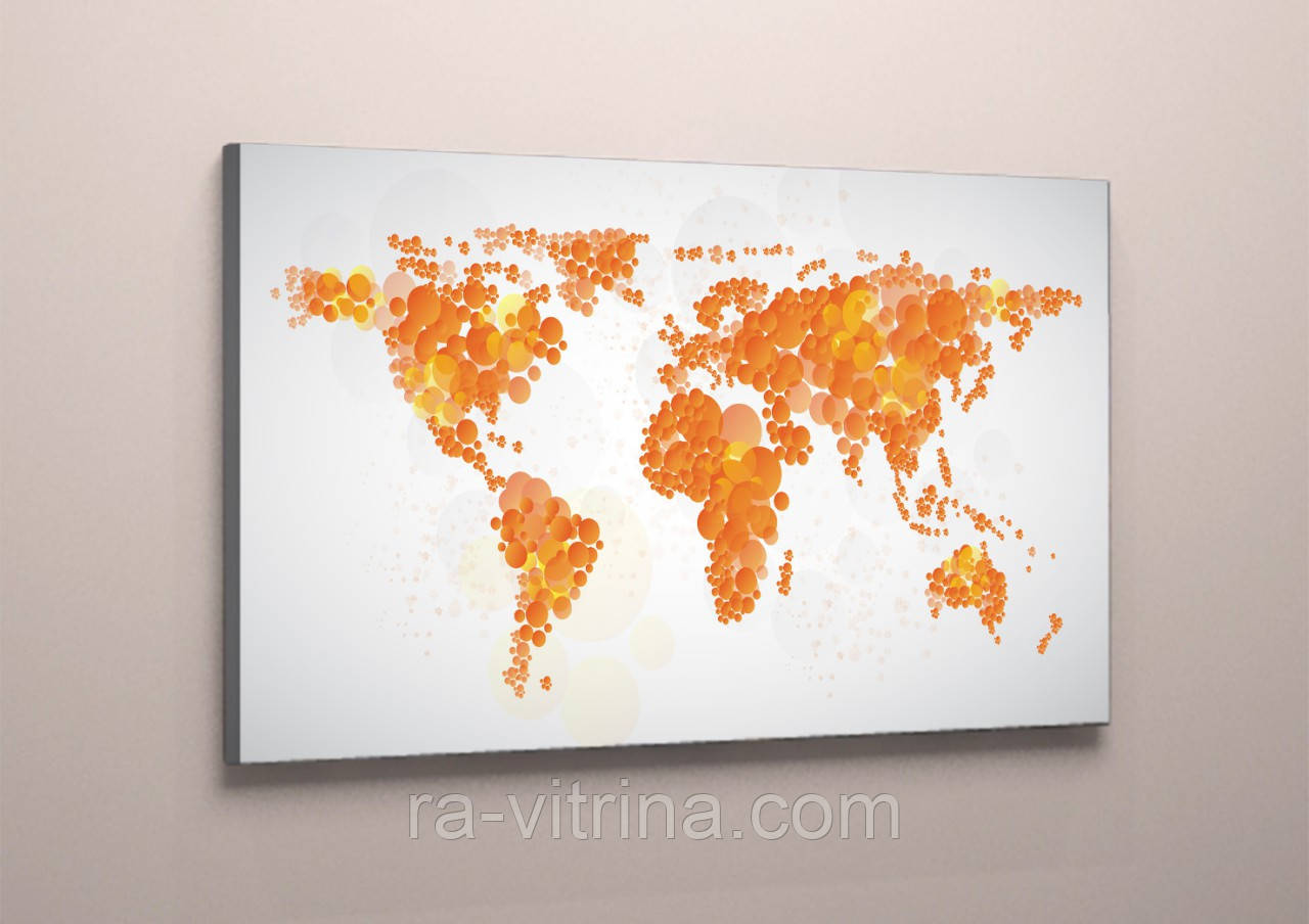 Картина друк на полотні Абстрактна кольорова карта світу Континенти планети на картині 60х40