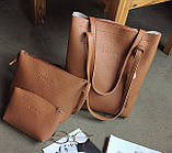 Жіноча сумка в наборі 3в1 + міні сумочка і клатч темно-сірий, фото 4