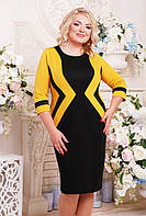 Женское приталенное платье Секрет рукав 3/4 размер 52-62 / большие размеры, цвет черный + горчица
