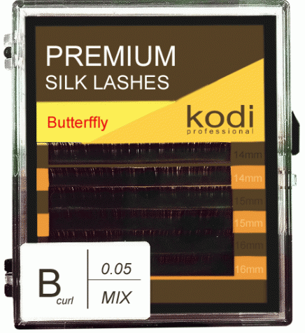 Вії для нарощування Kodi Professional Butterfly, В-0,07 (6 рядів:8, 9, 10 мм.) чорні