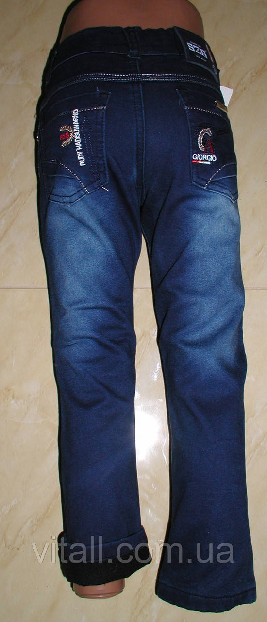 Стильные утеплённые джинсовые брюки от 4 до 8 лет синего цвета - фото 2 - id-p593086883