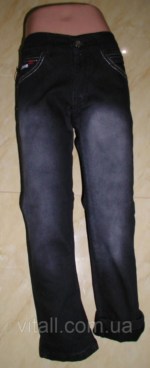 Стильные утеплённые джинсовые брюки от 4 до 8 лет серого цвета - фото 1 - id-p593088708