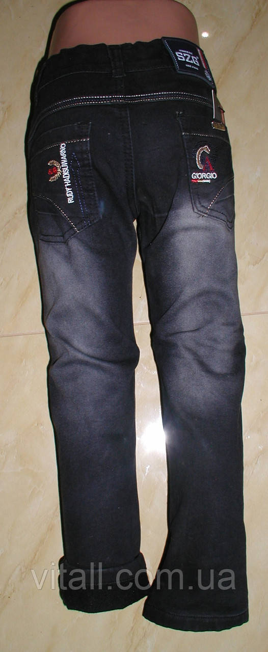 Стильные утеплённые джинсовые брюки от 4 до 8 лет серого цвета - фото 2 - id-p593088708