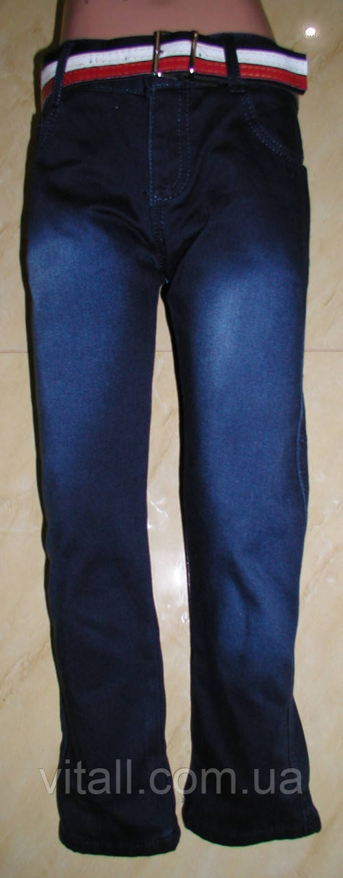 Стильные утеплённые джинсовые брюки от 8 до 12 лет синего цвета - фото 1 - id-p593092273