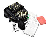 Рюкзак жіночий шкіряний зі стразами і заклепками (рожевий), фото 7