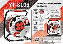 Подовжувач електричний на котушці 3х2,5мм — 30 м, YATO YT-8103
