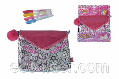Сумочка "Color Me Mine. Кутюр. Квіти" з помпоном, 4 маркери, 24х30 см, 6+, фото 1