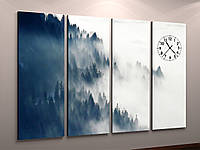 Картина часы холст туманный лес