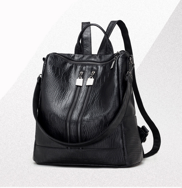 Рюкзак-сумка женский черный под рептилию - фото 3 - id-p593340177