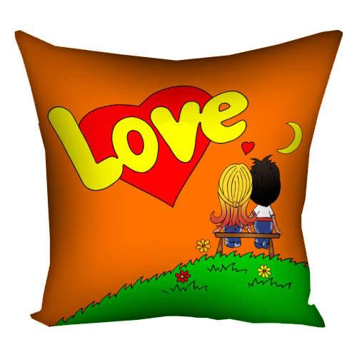 Подушка габардинова з принтом Love is (помаранчева) 50x50 см (5P_17LV001)