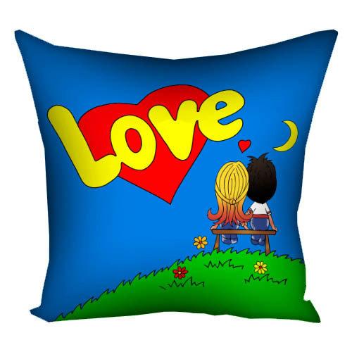 Подушка габардинова з принтом Love is (синя) 50x50 см (5P_PW080)