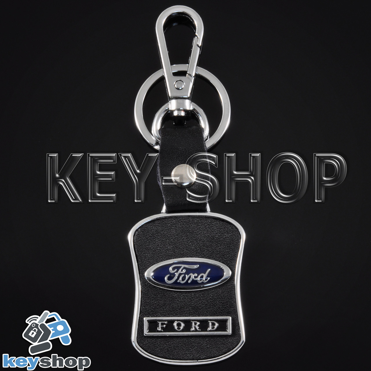 Брелок для авто ключей Ford (Форд) металлический, с кожаными вставками и карабином - фото 2 - id-p593408308