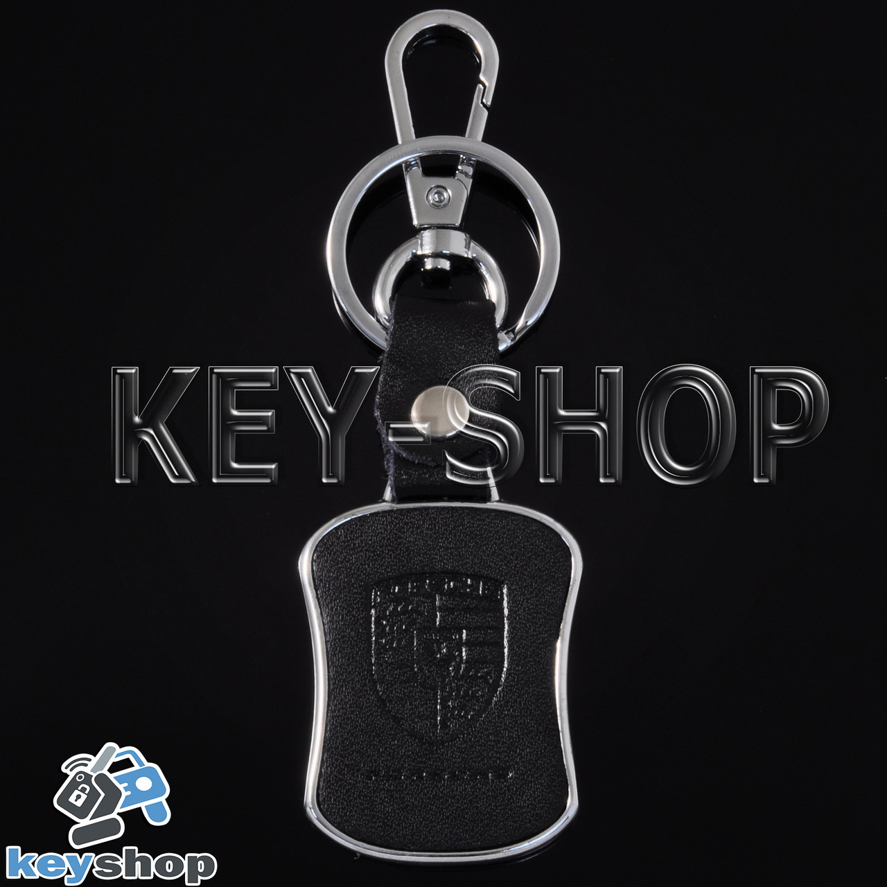 Брелок для авто ключей Порше (Porsche) металлический с кожаными вставками и карабином - фото 3 - id-p593426406