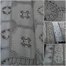 Лляна скатертина ажурна, ручна вишивка стрічками, 140х180 див., 645/600 (ціна за 1 шт. + 45 гр.)