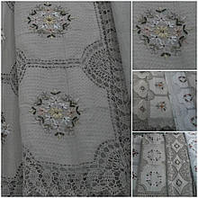Льняная скатерть ажурная, ручная вышивка лентами, 140х180 см., 645/600 (цена за 1 шт. + 45 гр.)