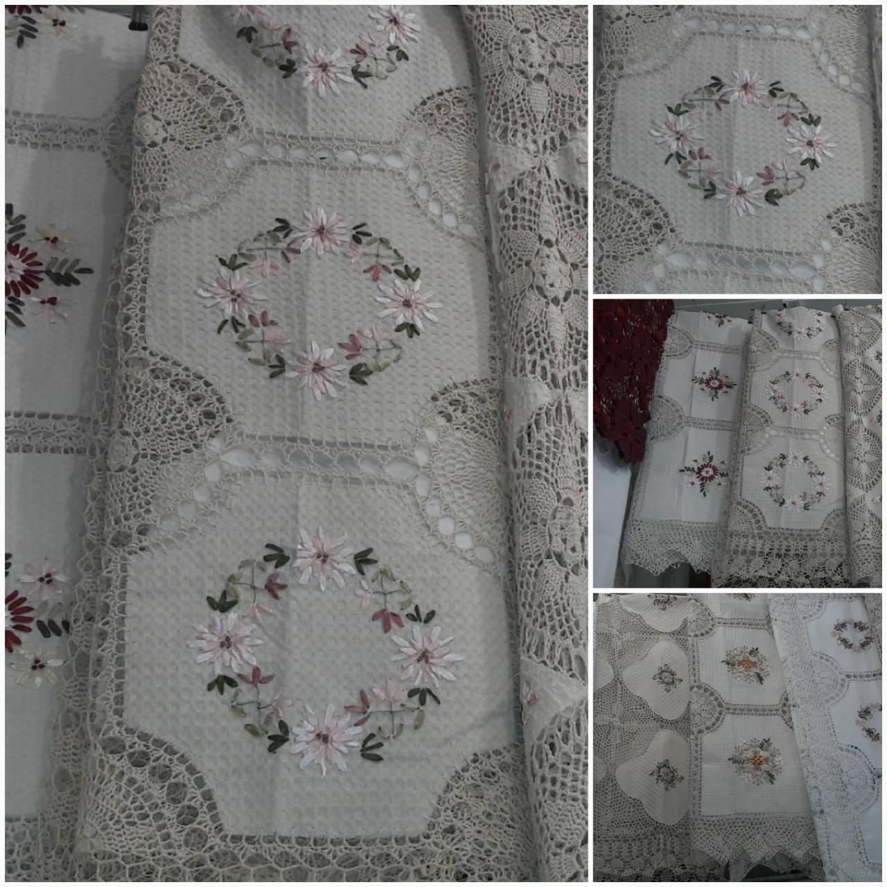 Святкова скатертина на столик, ажур, вишивка стрічками, ручно.раб, 100х150 см