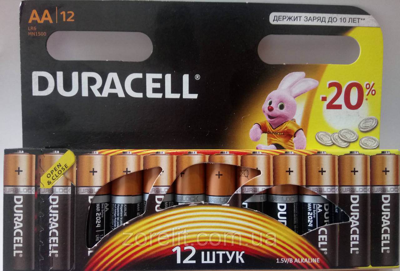 Батарейка Duracell AA LR6 MN1500 (12 бат. на блістері) ціна за один блістер - фото 1 - id-p95764616