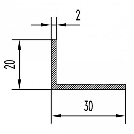 Куточок алюмінієвий 30х20х2 АД31 Т5, без покриття, L=6000 мм, фото 2