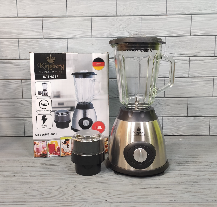 

Блендер чаша стекло 1,5л, кухонный стационарный Kingberg KB-2052 с кофемолкой и измельчителем льда 800w