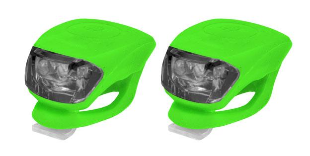КОМПЛЕКТ: Мінісвітло переднє 2LED/2 ф-ції + заднє 2LED/2 ф-ції зелене