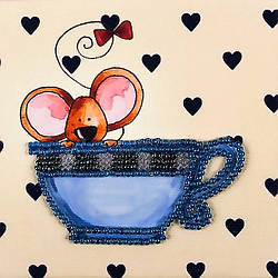 Набір для вишивання бісером магніту Чарівна країна Мишка в чашці (FLA106) 9 х 9 см